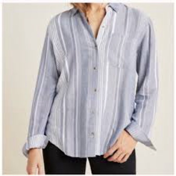 ANTHROPOLOGIE blue striped button down shirt XS boho business casual preppy - Picture 1 of 8